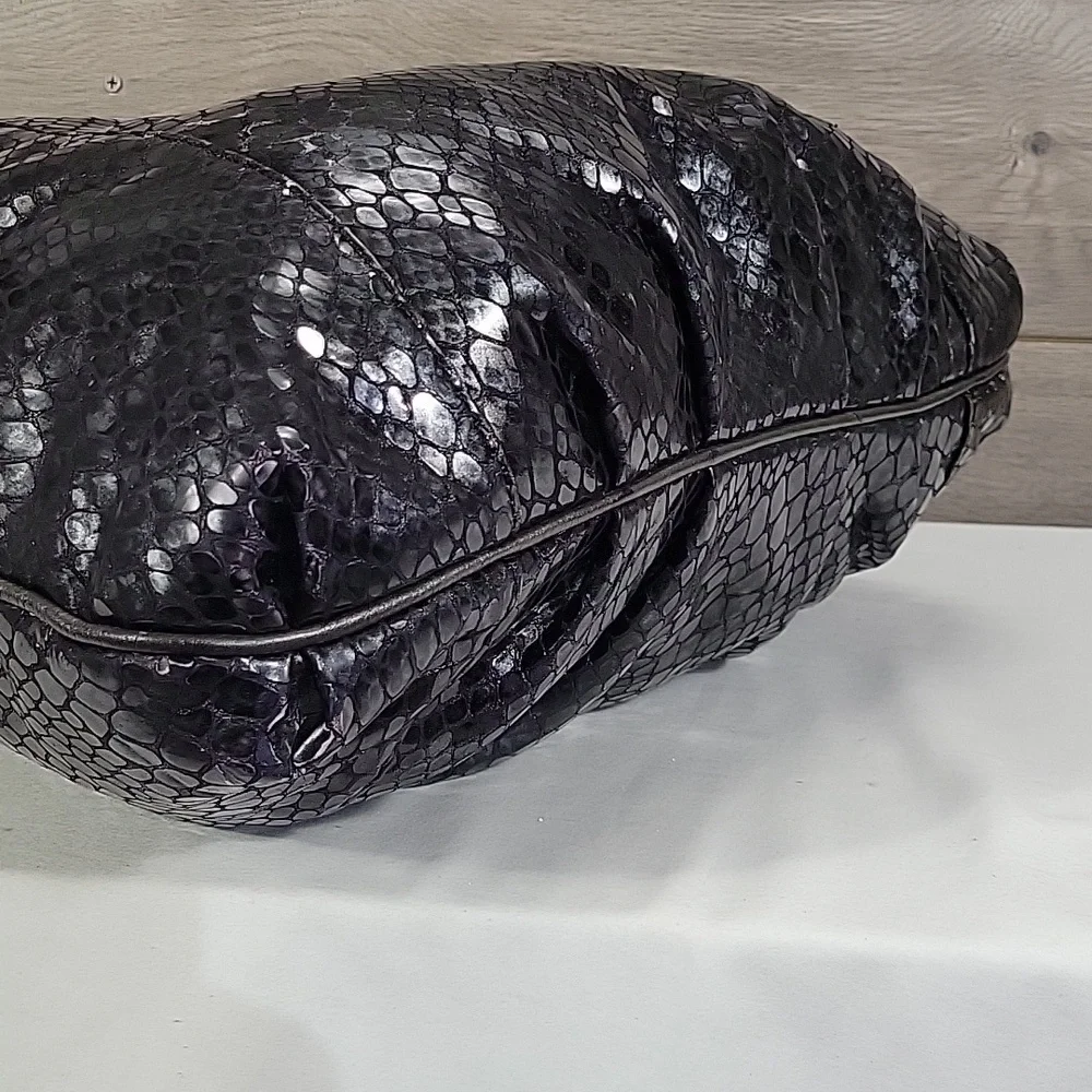 Brighton Black Patent Snakeskin Embossed Leather Women's Bag
